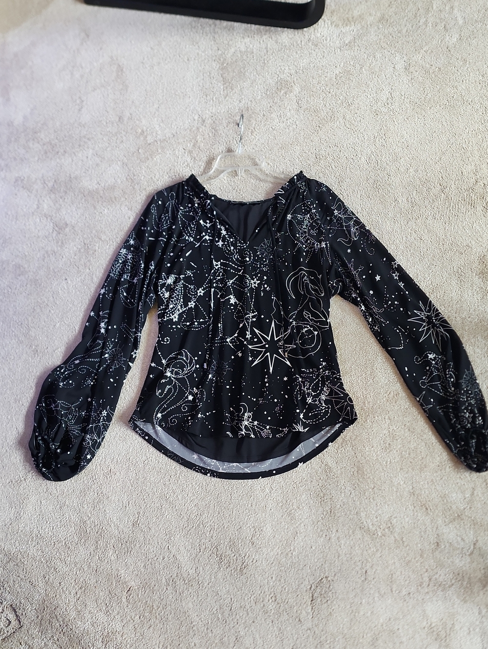 Black V-Neck Blouse with Star & Constellation Print